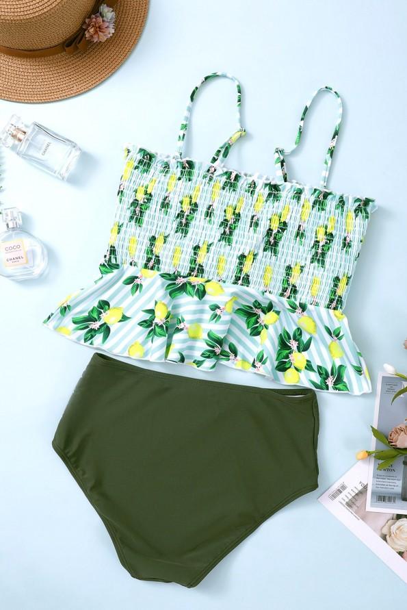 Zelene peplum kopalke Felicity s potiskom limon
