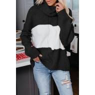 Ženski ohlapen črni pleten pulover Lina