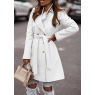 Bel eleganten dolg plašč z odloženim ovratnikom z ustreznim pasom Mary