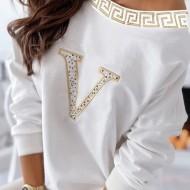 Bel pulover z dolgimi rokavi in s perli Perla