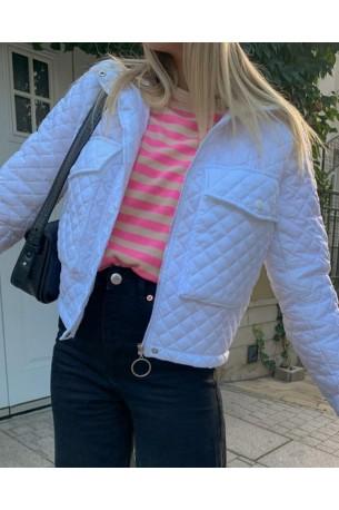 Bela jakna z žepi na zadrgo Clara