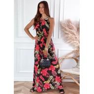 Dolga obleka s cvetličnim tiskom brez rokavov in z O-izrezom Rihanna