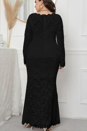 Dolga obleka s čipkami in z dolgimi rokavi za močnejše postave Diana