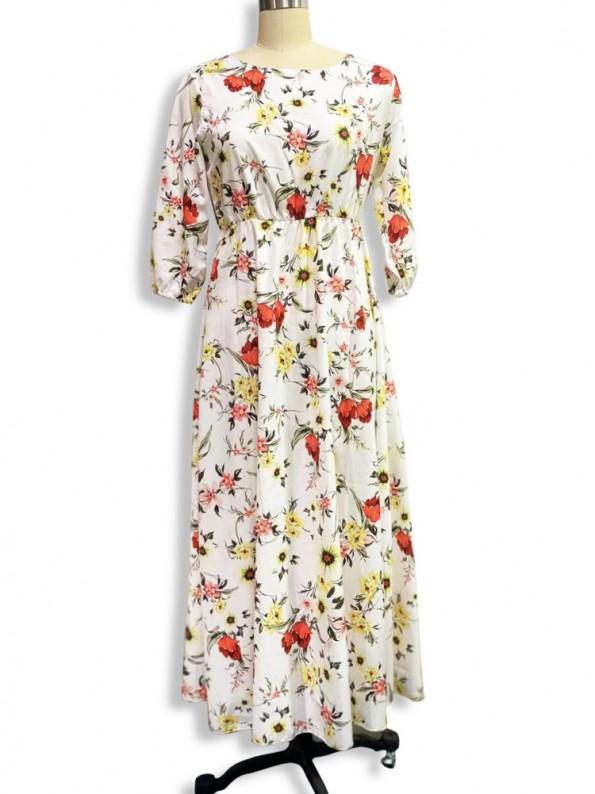 Dolga obleka z roza cvetličnim potiskom Heidi