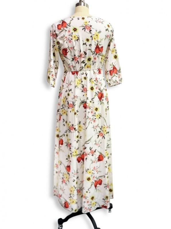 Dolga obleka z roza cvetličnim potiskom Heidi