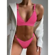 Dvodelne  roza bikini z V-izrezom Luana