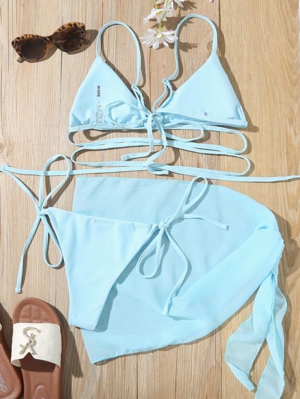 Dvodelne kopalke z modrim trakom in z V-izrezom Sweety