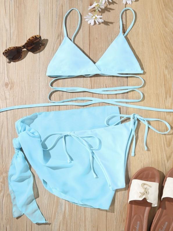 Dvodelne kopalke z modrim trakom in z V-izrezom Sweety