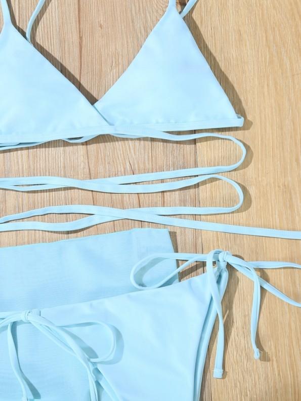 Dvodelne kopalke z modrim trakom in z V-izrezom Sweety