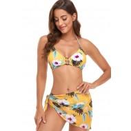 Dvodelne kopalke z rumenimi bikini trakovi in s cvetličnim tiskom Diana