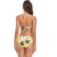 Dvodelne kopalke z rumenimi bikini trakovi in s cvetličnim tiskom Diana