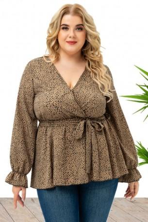 Elegantna  bluza z V-izrezom s tiskom večje velikosti in pasom Gianna