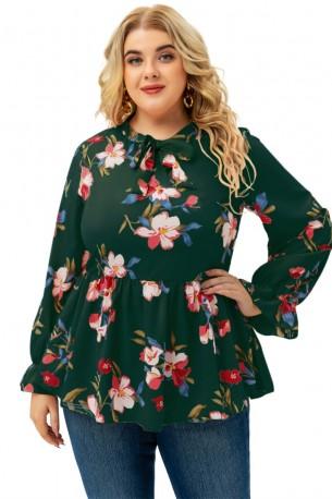 Elegantna bluza z V-izrezom s tiskom večje velikosti in pasom Evelyn