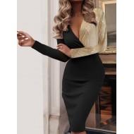 Elegantna formalna obleka  z zlatimi bleščicami in z v-izrezom Rosalie