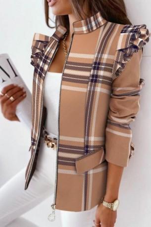 Elegantna jakna s kariranim tiskom z zadrgo Fianca