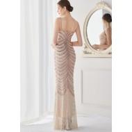 Elegantna večerna obleka brez naramnic z zlatimi sijočimi bleščicami  Quella