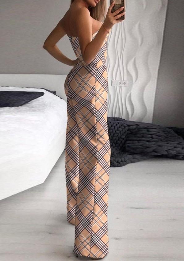 Kombinezon brez naramnic z jesenskim kariranim tiskom Jasmin