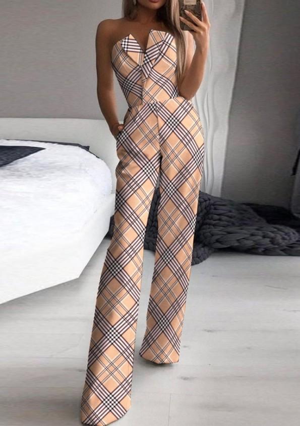 Kombinezon brez naramnic z jesenskim kariranim tiskom Jasmin