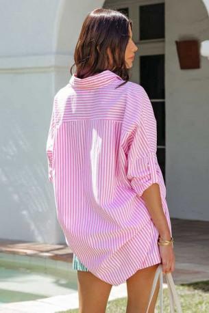 Komplet roza črtaste majice in kratkih hlač Zenna