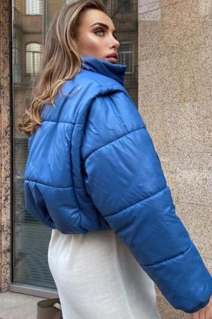 Kratka modra bunda z modrim ovratnikom in s snemljivimi rokavi Iris