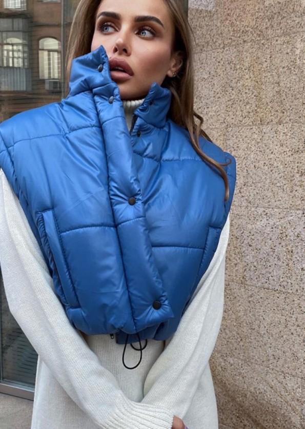 Kratka modra bunda z modrim ovratnikom in s snemljivimi rokavi Iris