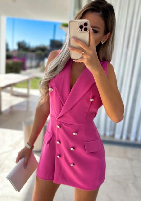 Kratka obleka z okrasnimi gumbi brez rokavov in z v-izrezom nad kolenom Regina