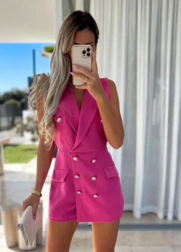 Kratka obleka z okrasnimi gumbi brez rokavov in z v-izrezom nad kolenom Regina