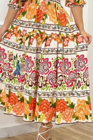 Kratka obleka z rokavi in s tiskom Diona