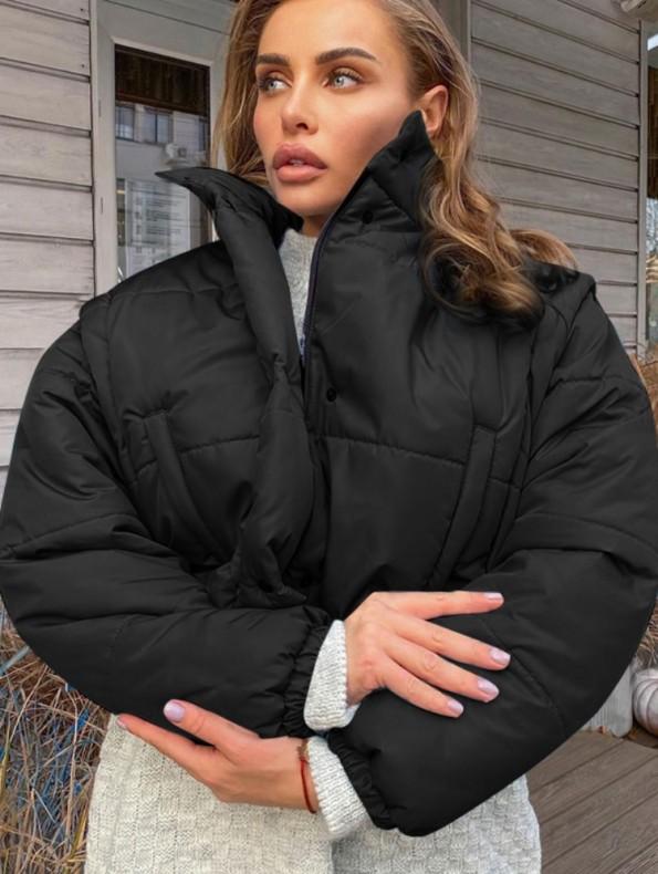 Kratka črna bunda s snemljivimi rokavi Melanie