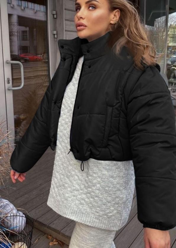 Kratka črna bunda s snemljivimi rokavi Melanie