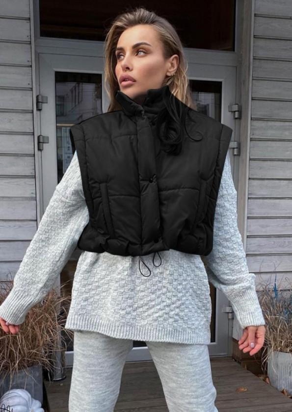 Kratka črna bunda s snemljivimi rokavi Melanie