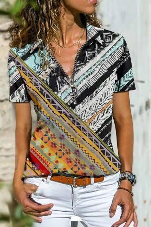 Majica s kratkimi rokavi s poletnim potiskom Bohemia in z ovratnikom