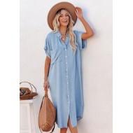 Modra ohlapna dolga obleka s kratkimi rokavi Jenna