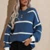 Modri črtasti ohlapni pulover Fosette
