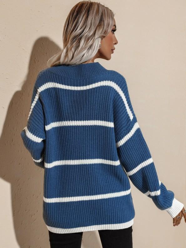 Modri črtasti ohlapni pulover Fosette