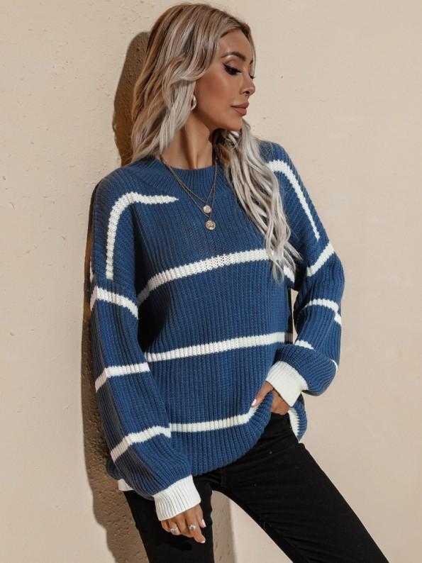 Modri črtasti ohlapni pulover Fosette