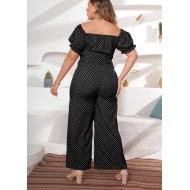 Ohlapen kombinezon s kratkimi rokavi s pikčastim tiskom s pasom po celotni dolžini za močnejše Luisa