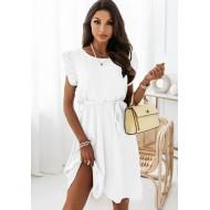 Ohlapna  bela obleka s kratkimi rokavi in z O-izrezom Senna