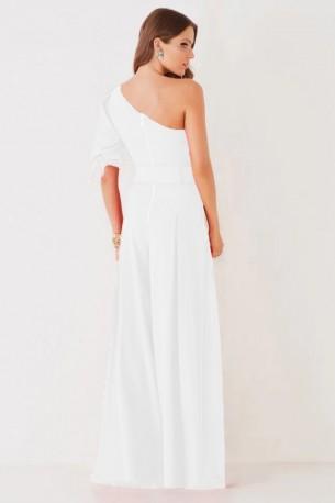 Ohlapni beli kombinezon s kratkimi rokavi z eno ramo in s pasom Jesica