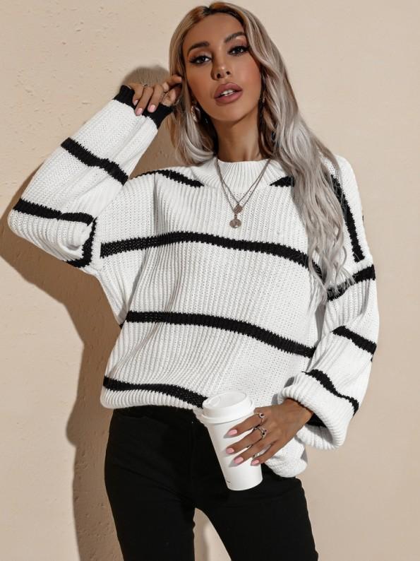 Ohlapni beli črtasti pulover puloverji Adrienne