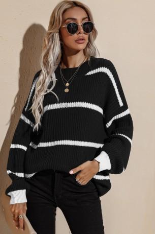 Ohlapni črni črtasti pulover Lydie