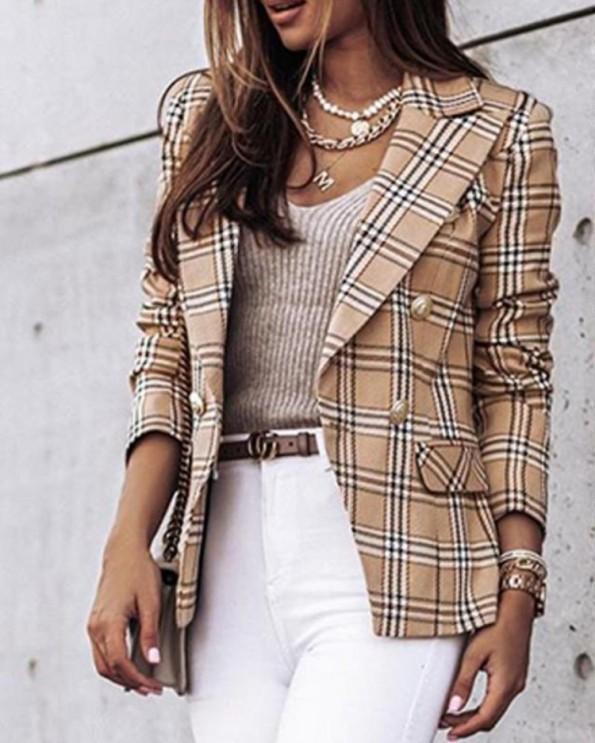 Pisarniški blazer s kariranim vzorcem Sara