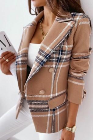 Pleteni plašč s karirastim ovratnikom Nancy