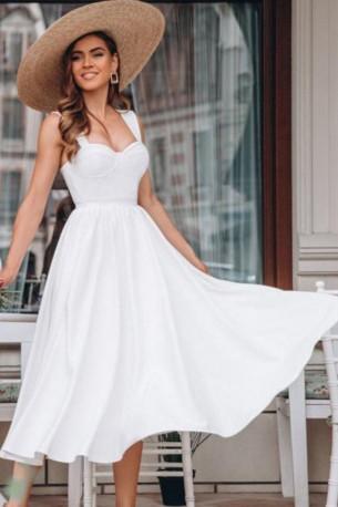 Poletna elegantna dolga obleka brez rokavov z belimi naramnicami Gianna 