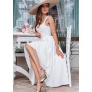 Poletna elegantna dolga obleka brez rokavov z belimi naramnicami Gianna 