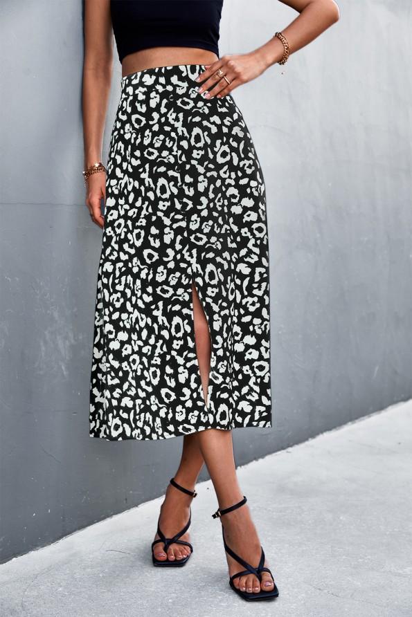 Poletno retro seksi krilo z leopardovim tiskom in z visokim pasom Elizabetha