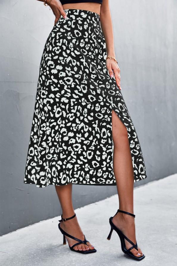Poletno retro seksi krilo z leopardovim tiskom in z visokim pasom Elizabetha