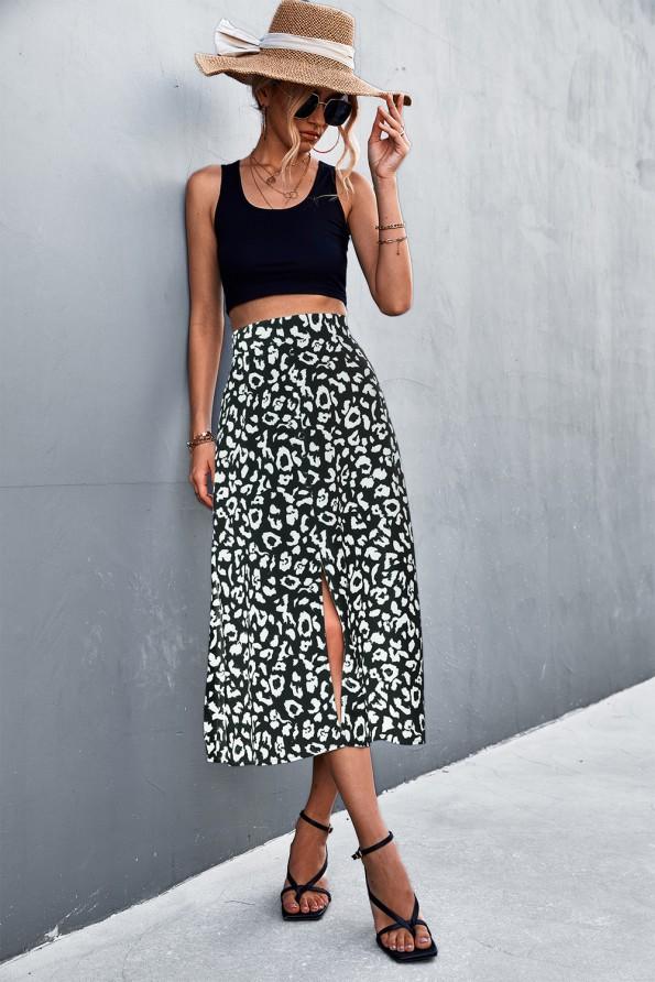 Poletno retro seksi krilo z leopardovim tiskom in z visokim pasom Elizabetha
