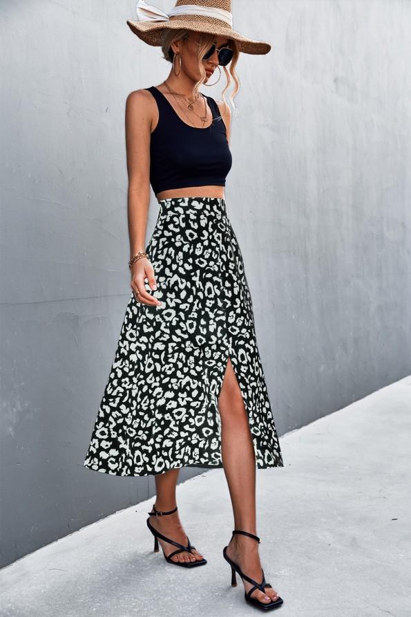 Poletno retro seksi krilo z leopardovim tiskom in z visokim pasom Elizabetha