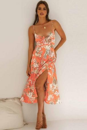 Romantična obleka brez rokavov s cvetličnim tiskom in z v-izrezom Holly